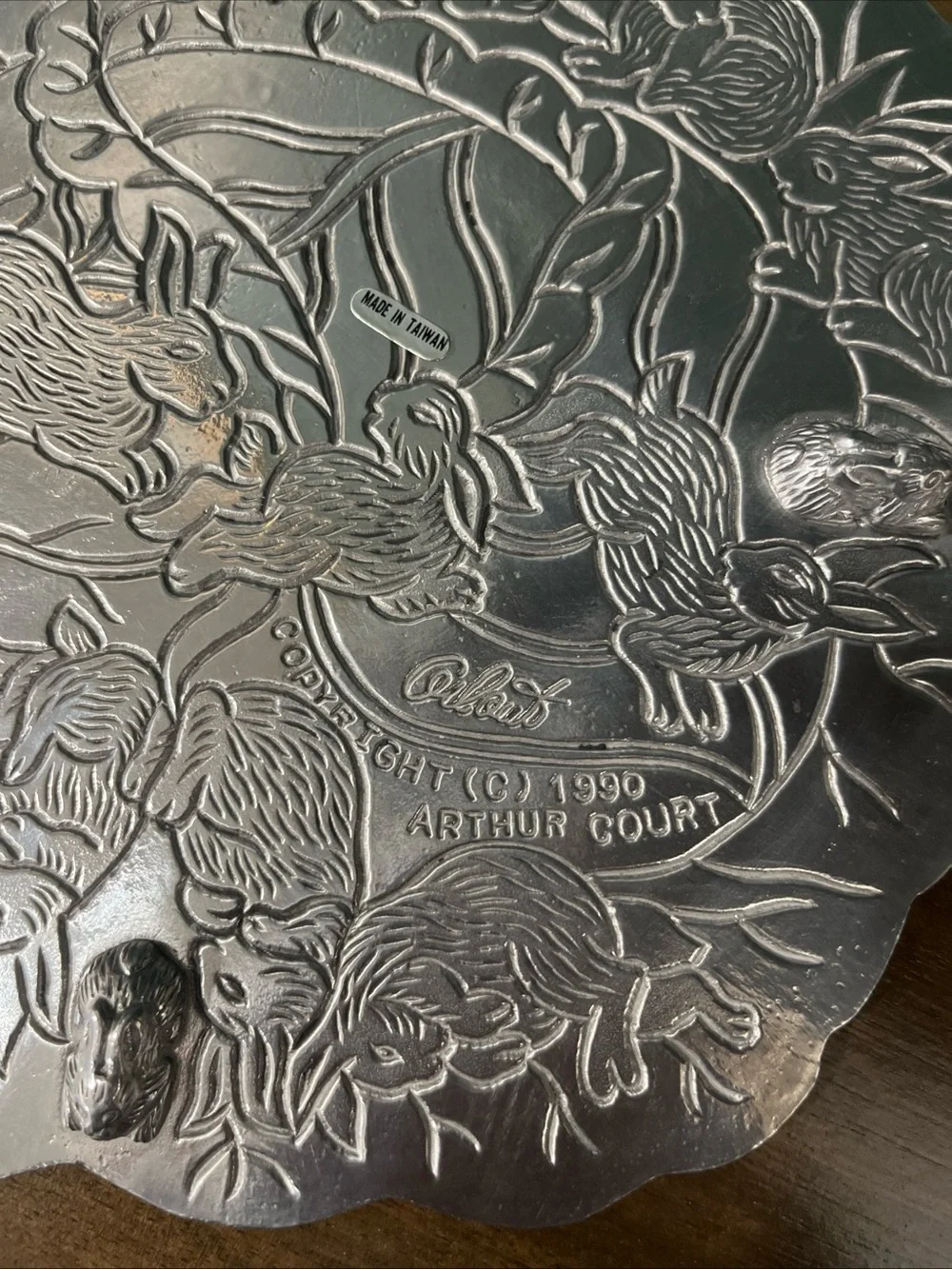 Arthur Court Silver-Tone Bunny Relief Serving Platter/Trivet